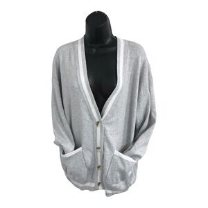 Slouchy‎ gray & white trim oversized grandpa Mr Rogers cardigan size XS new